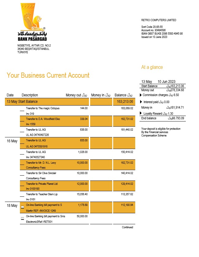 Modèle Word et PDF de déclaration commerciale de la Bank Pasargad